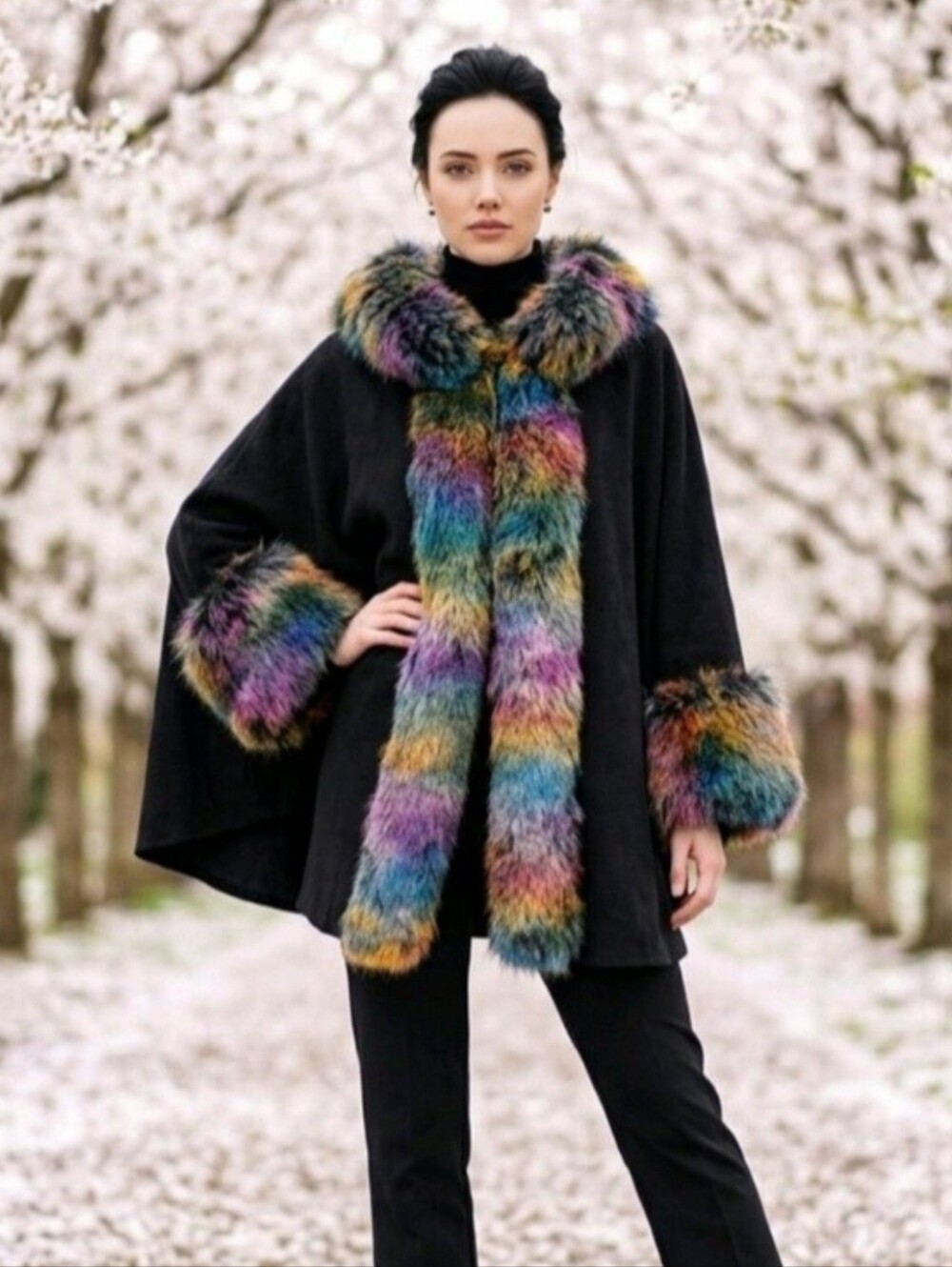 🖤🌈 RAINBOW Faux Fur/Suede Bohemian Festival Pride LUXARY Cape Poncho OS